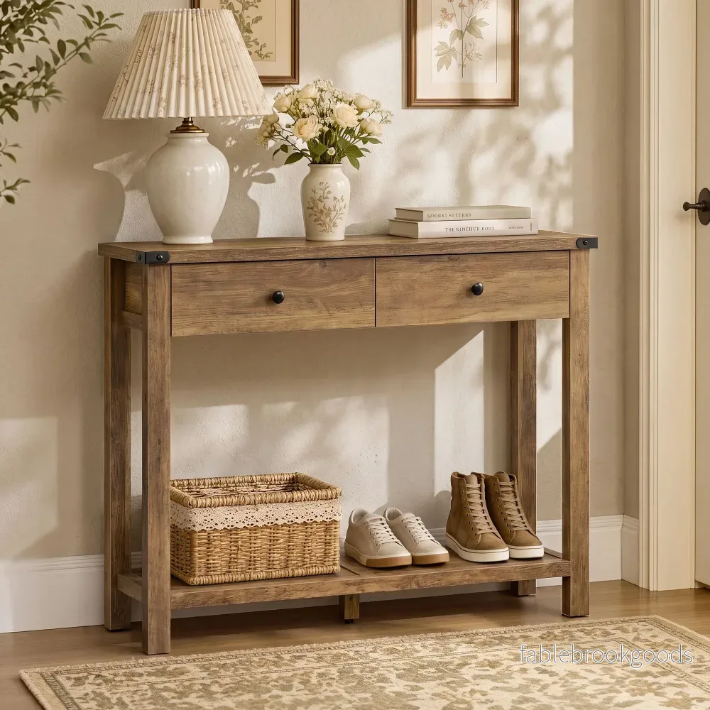 Sidetable – Smal met Schuifladen – Aardbruin – 100 x 24 x 76 cm Sidetable – Smal met Schuifladen – Aardbruin – 100 x 24 x 76 cm