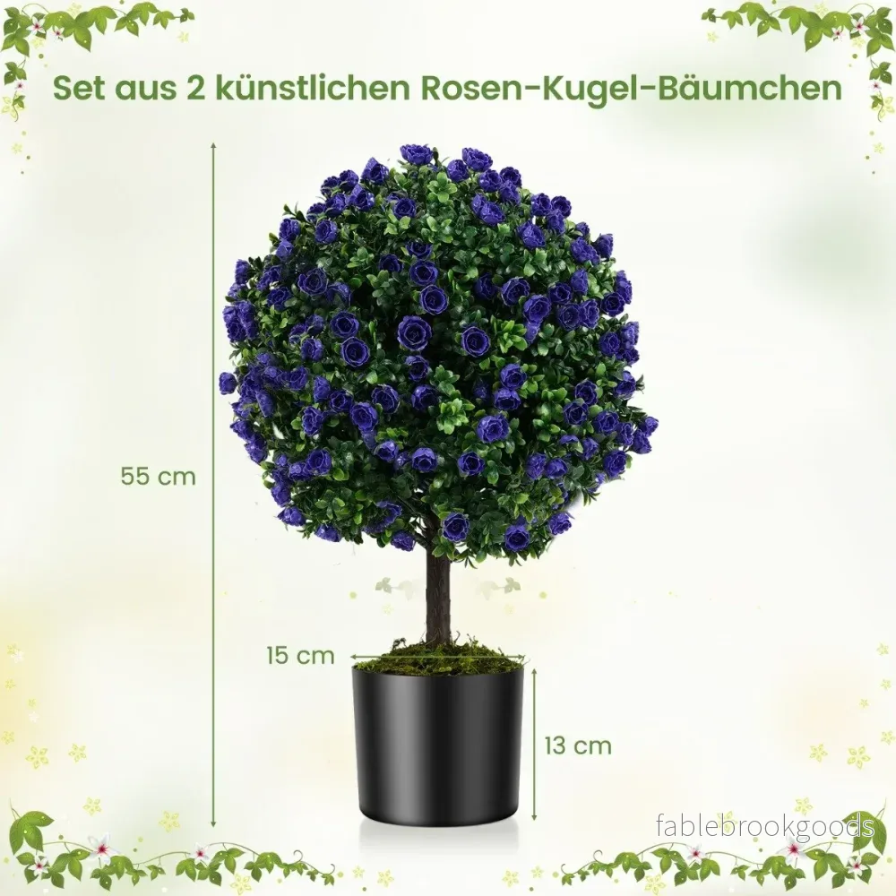 pack – konstgjord växt med blad och rosblommor i buksbom kruka konstträd – 2 55 cm – Lila - Bild 2