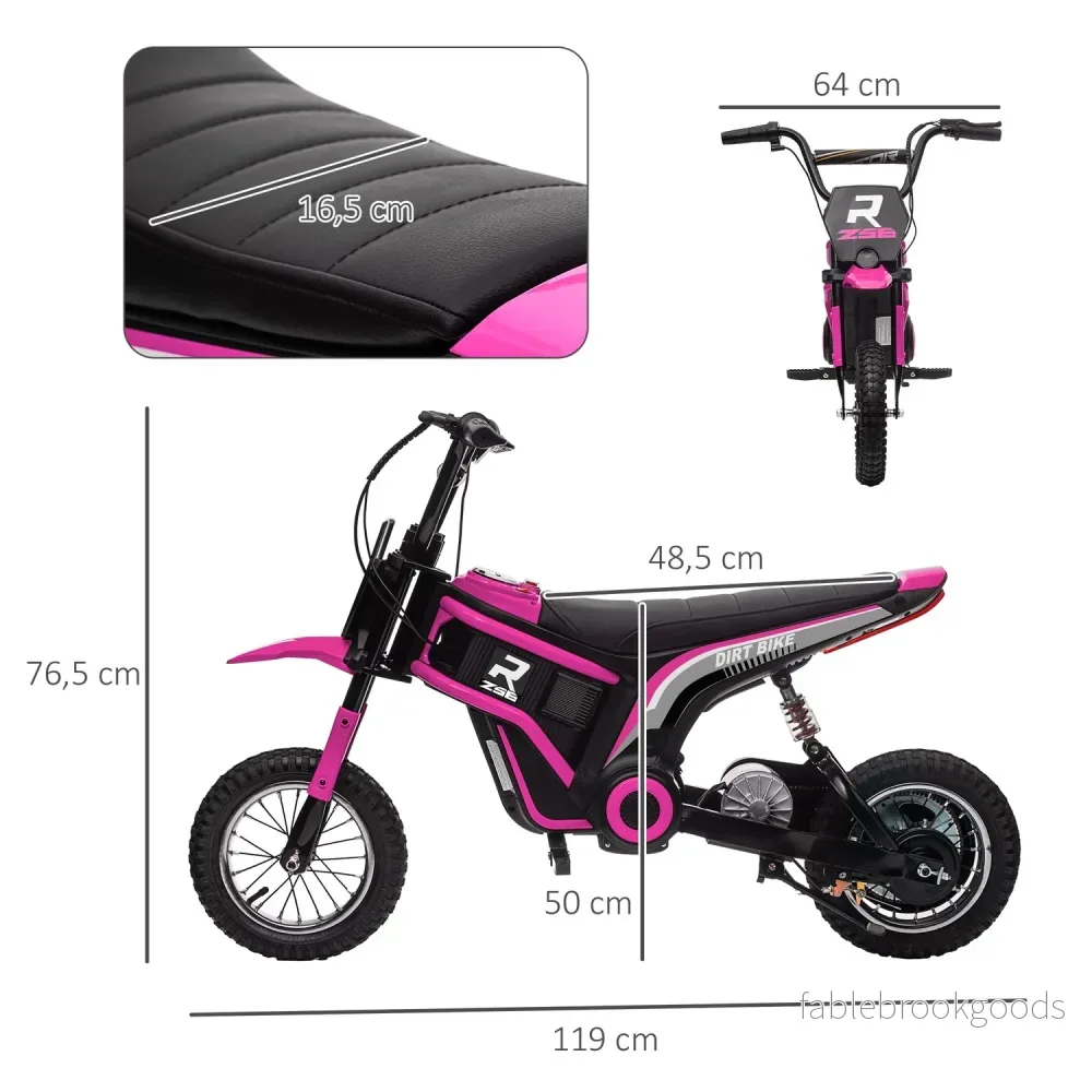 Elmotorcykel för barn, 24V barnmotorcykel med horn, lätt, med vridreglage, 8-16 km/h, 8-12 år, rosa - Bild 3