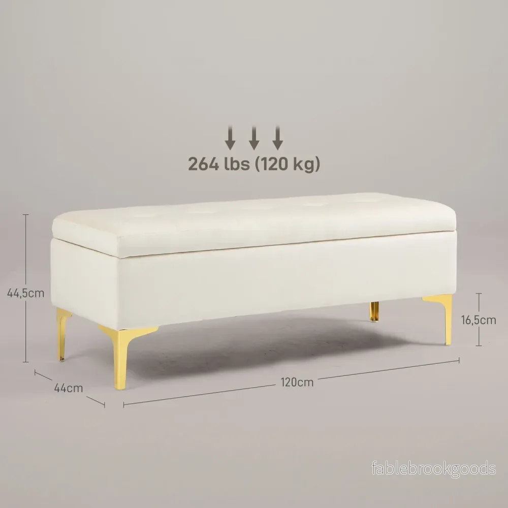 Klädd sammetsbänk med metallben, 120cm – Beige - Bild 3