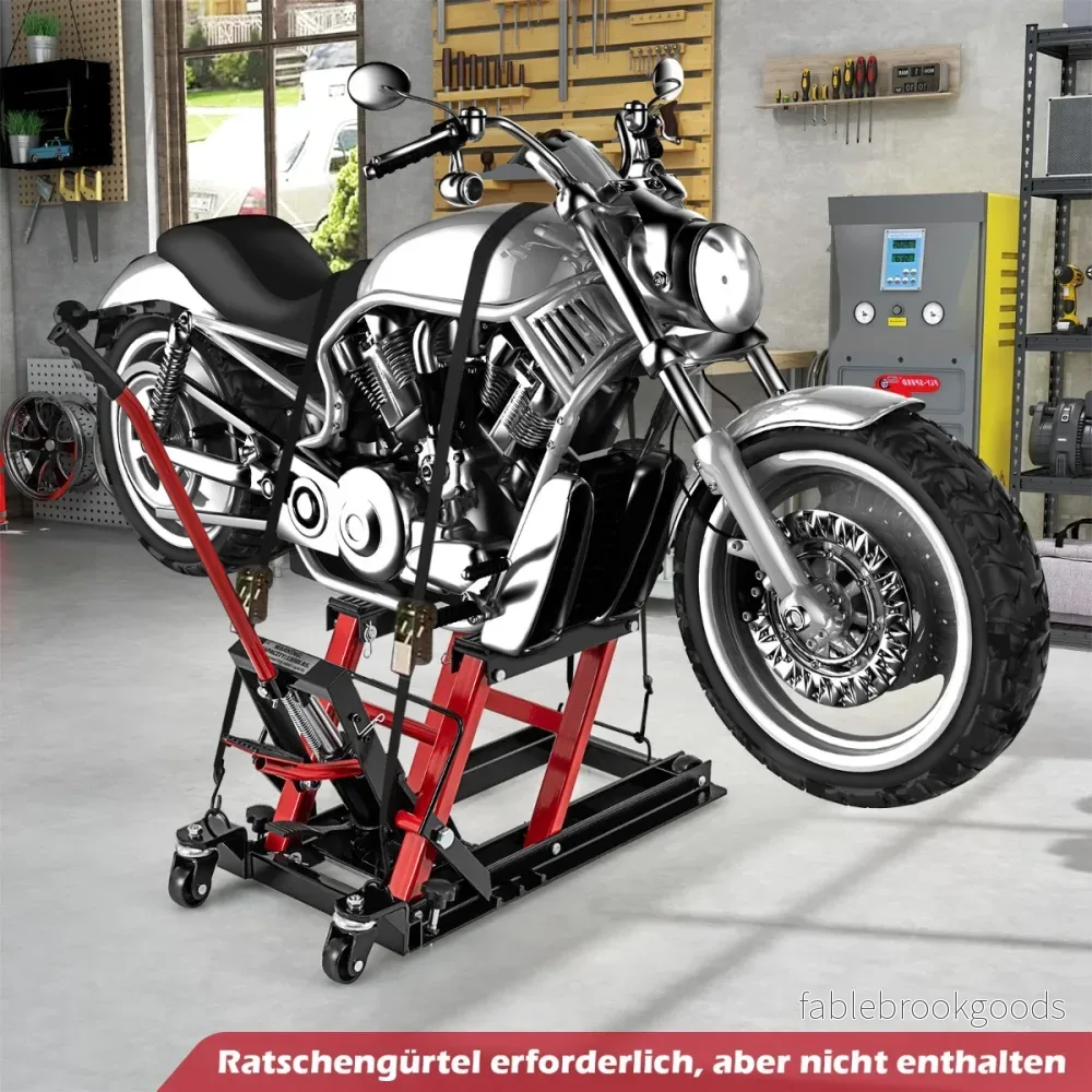 Motorcykellyft – upp till stegs höjdjusterbar hydraulisk motorcykeljack – 680 kg 3 – Röd - Bild 3