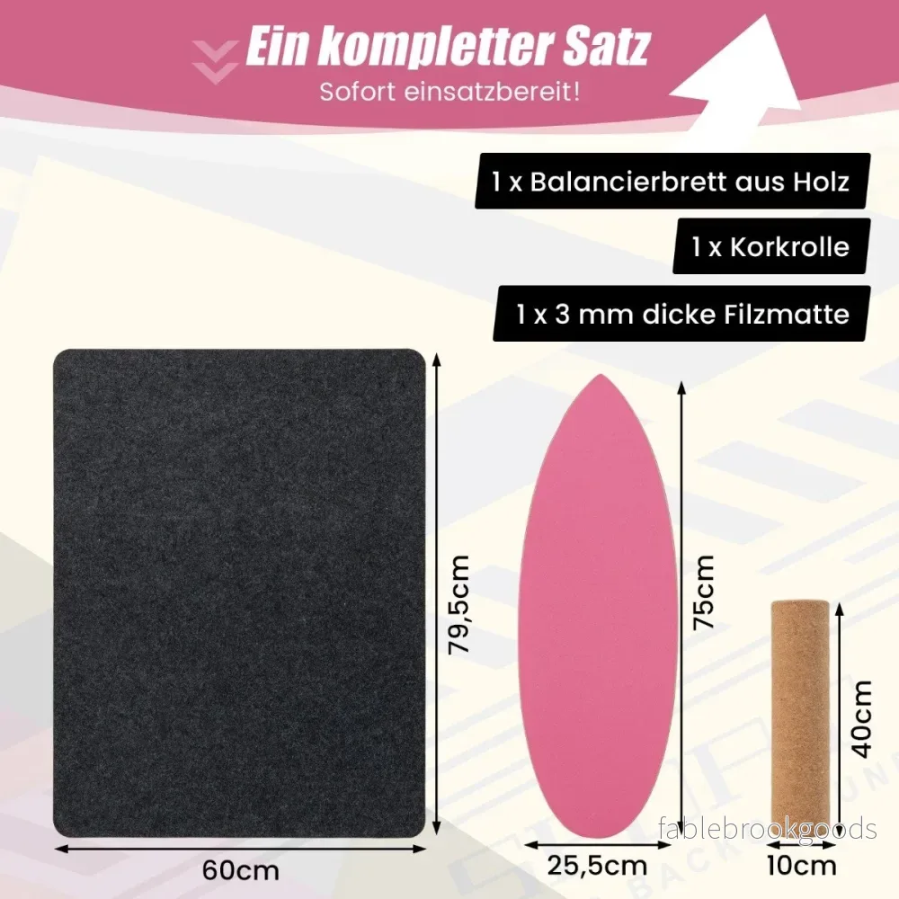 Balansbräda – i trä tränare Trickbräda för hemmet inkl. Korkrulle – Hot Pink - Bild 2