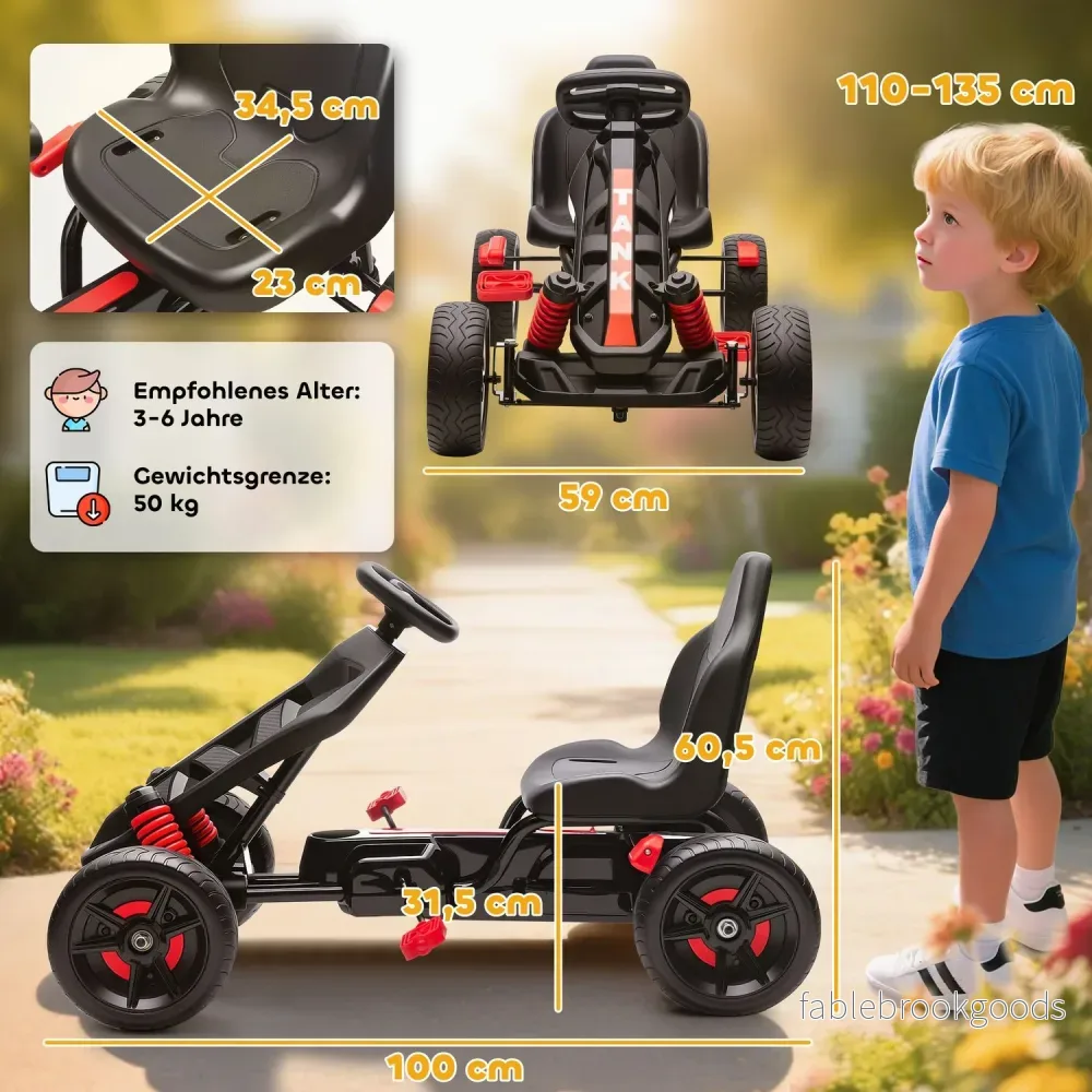Trampgokart för barn, broms, halkfria hjul, åldrar 3-6 - Bild 3