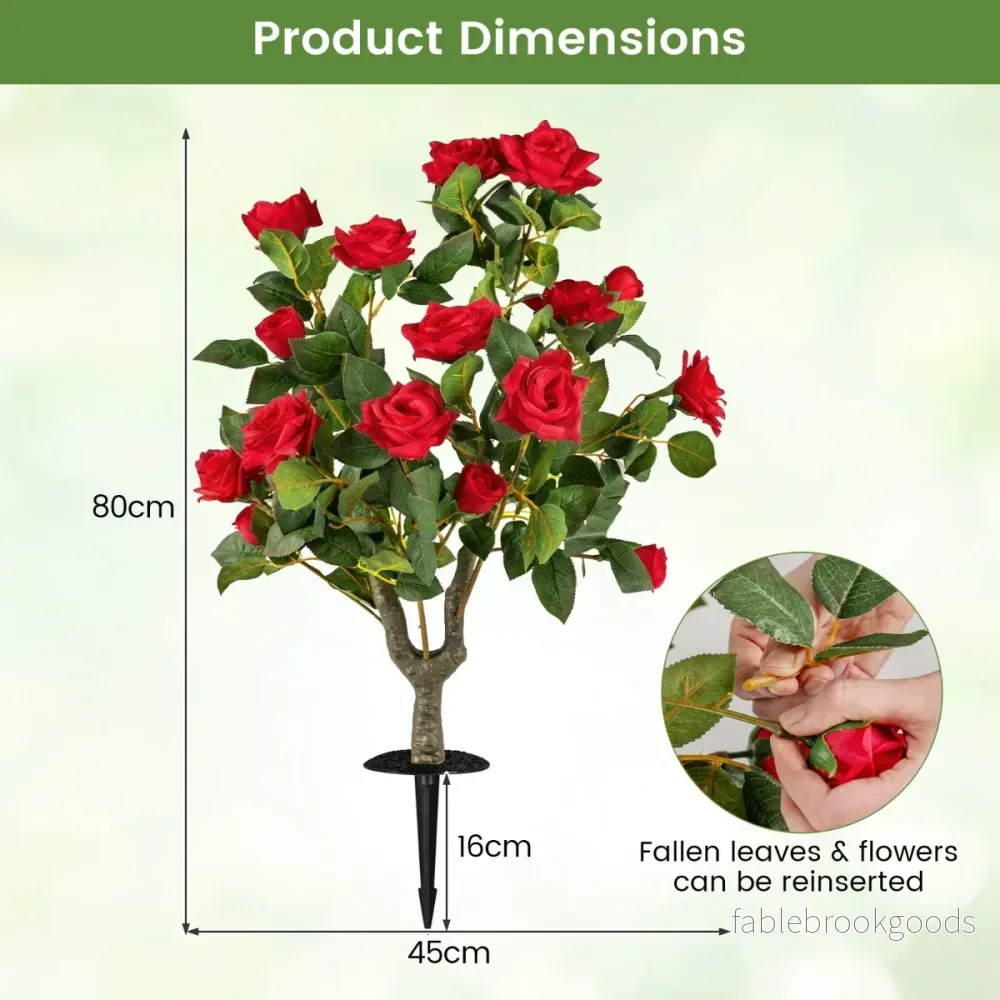 Delnings – Set Konstväxt Rosor Med Jordspets och Ständigt Gröna Blad Stjälkar Silkblommor – 2 – Röd och grön - Bild 2