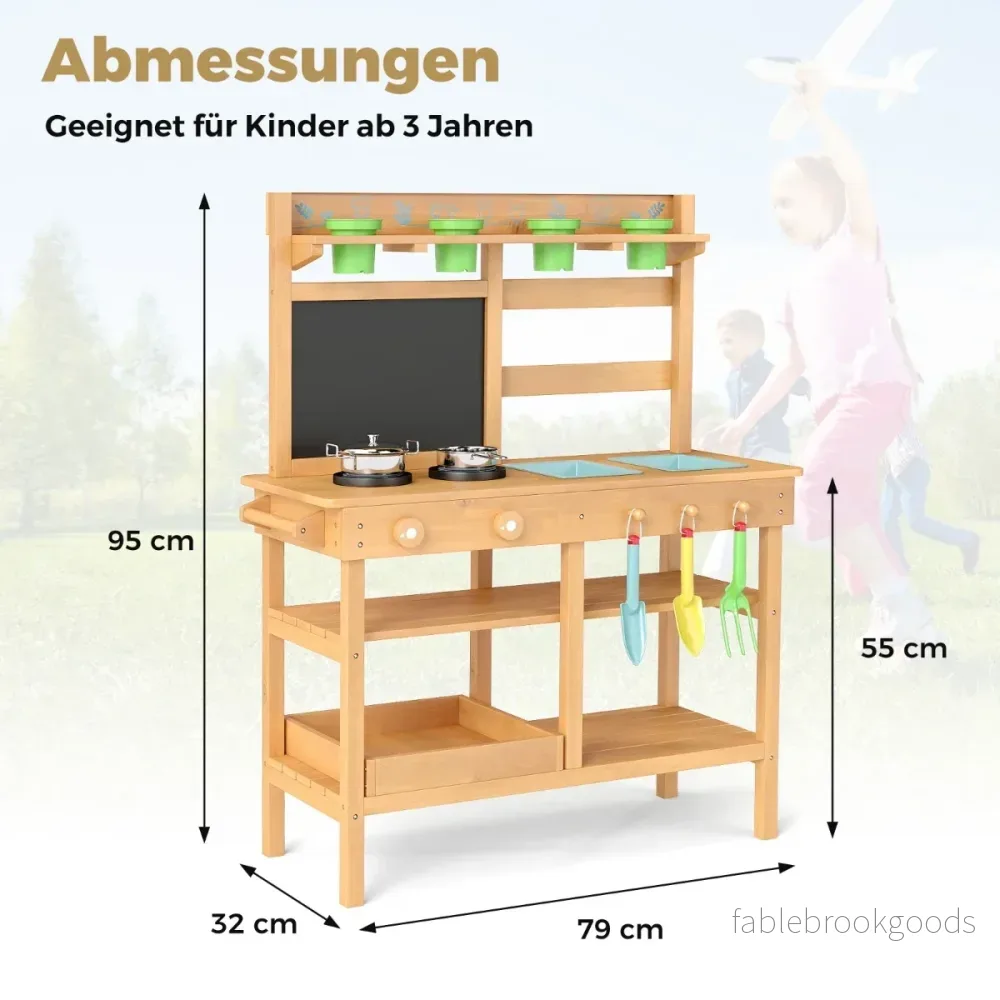 Barnkök – med bord, vattenkran, diskho och blomkrukor Träkök för – Natur - Bild 2