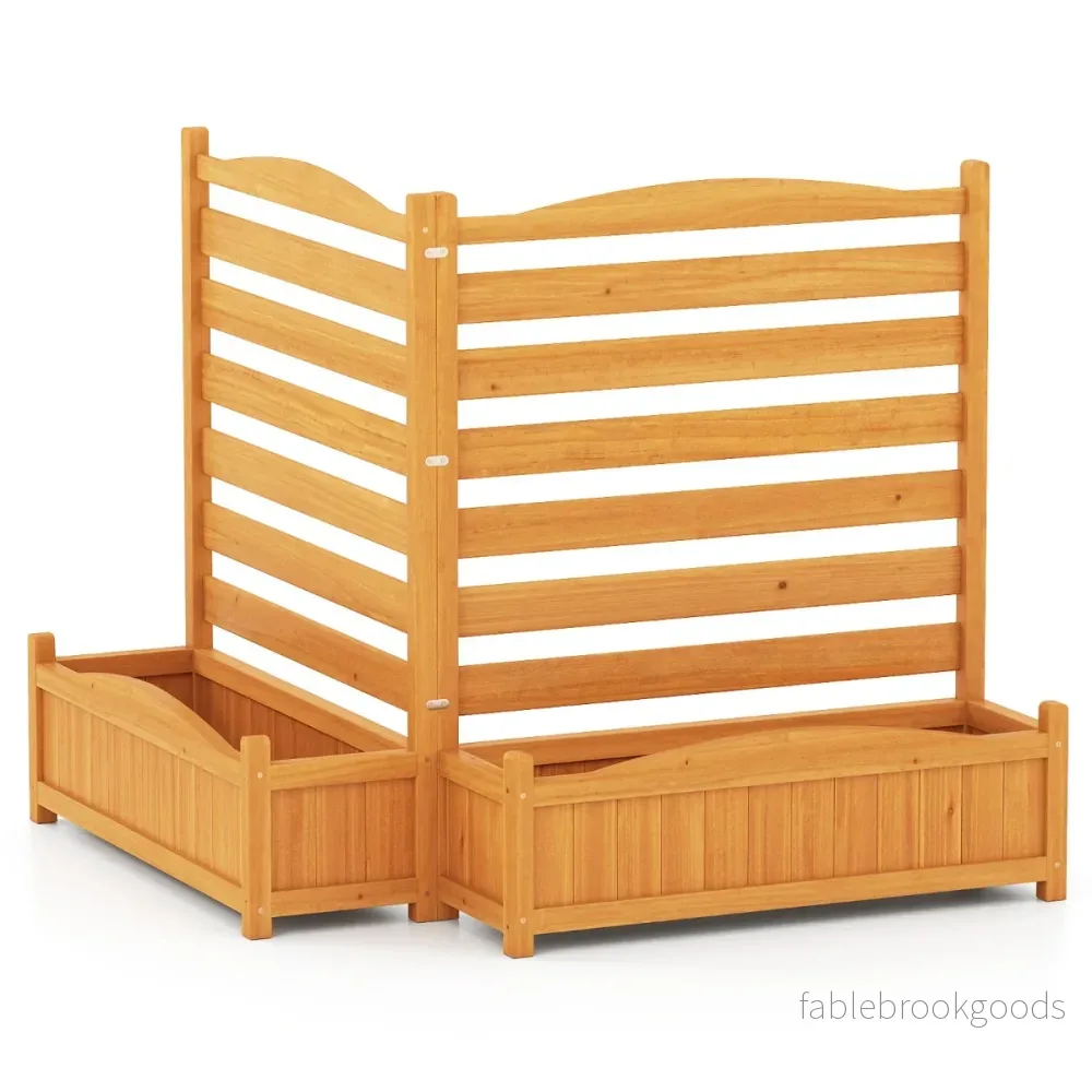 del – Träpanel med Odlingslåda och Dräneringshål Klätterställning Dekorativ Trädgårdsstaket – 2 91 x 114 cm – Gul