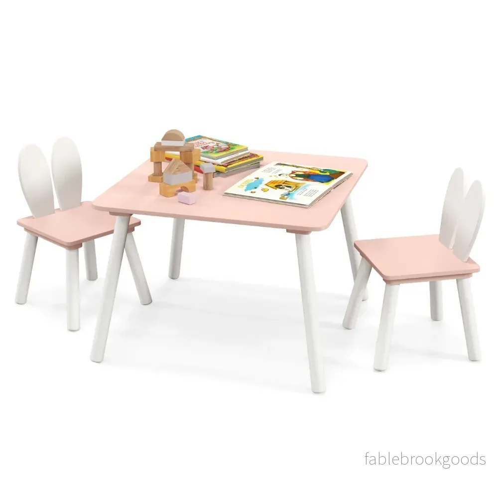 Barnbord – med stolar st Barnsittgrupp massiva träben – 2 3 – Rosa - Bild 2