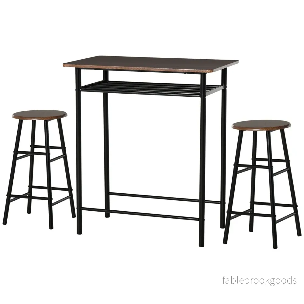 Svart Barbordsset med pallar & förvaring, 80x50x90 cm