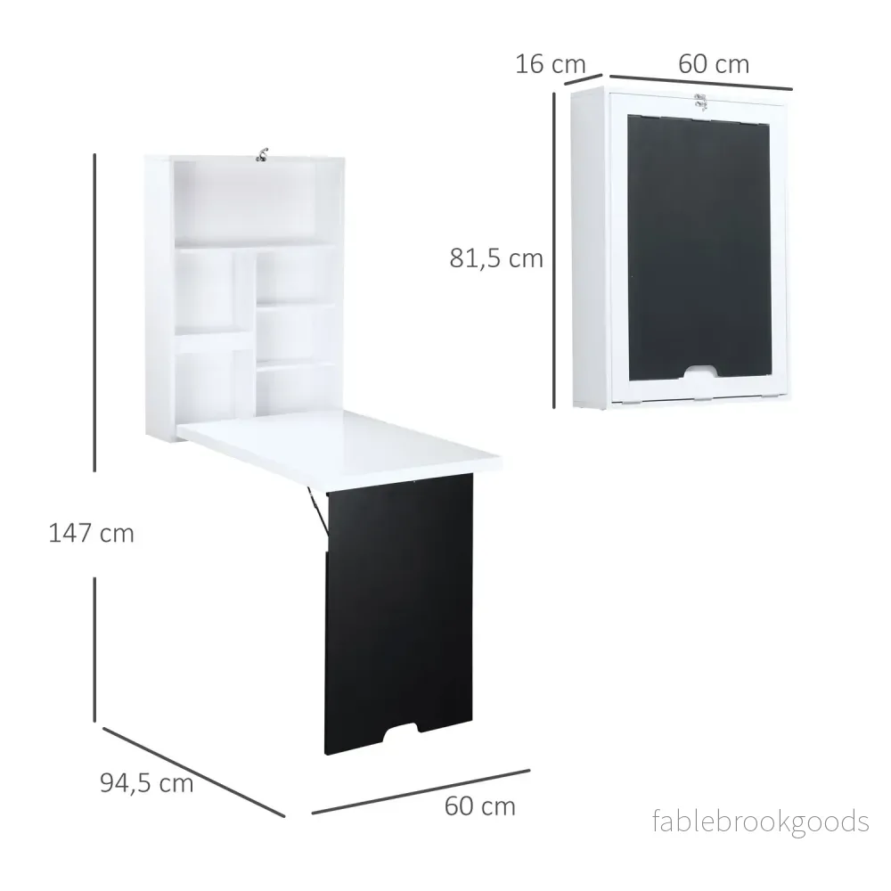Fällbart skrivbord, 5 fack, vit & svart, 60x94,5x147cm - Bild 3