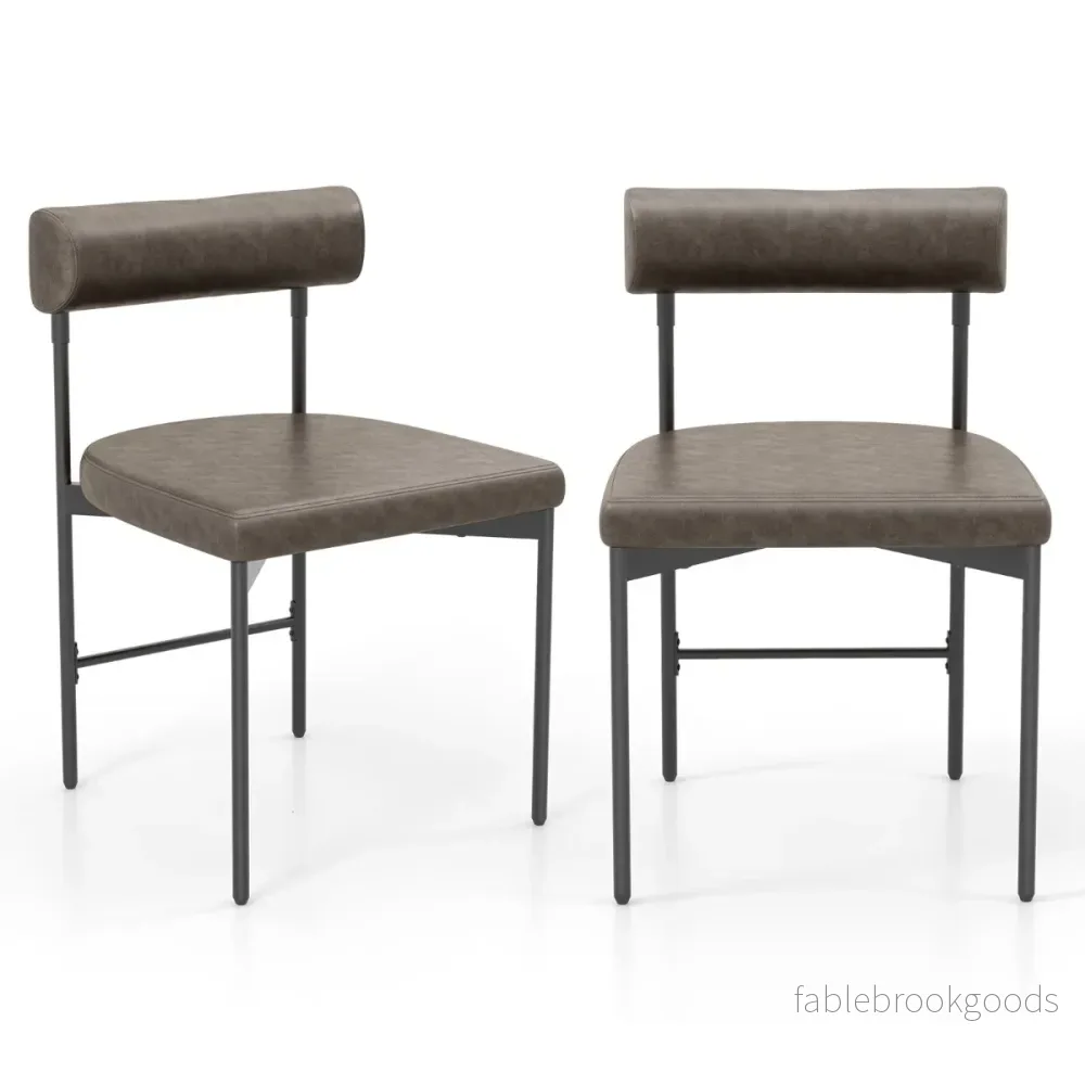 Set – med matsalsstolar köksstolar av PVC läder vadderat ryggstöd grått – 2 – Grå - Bild 2