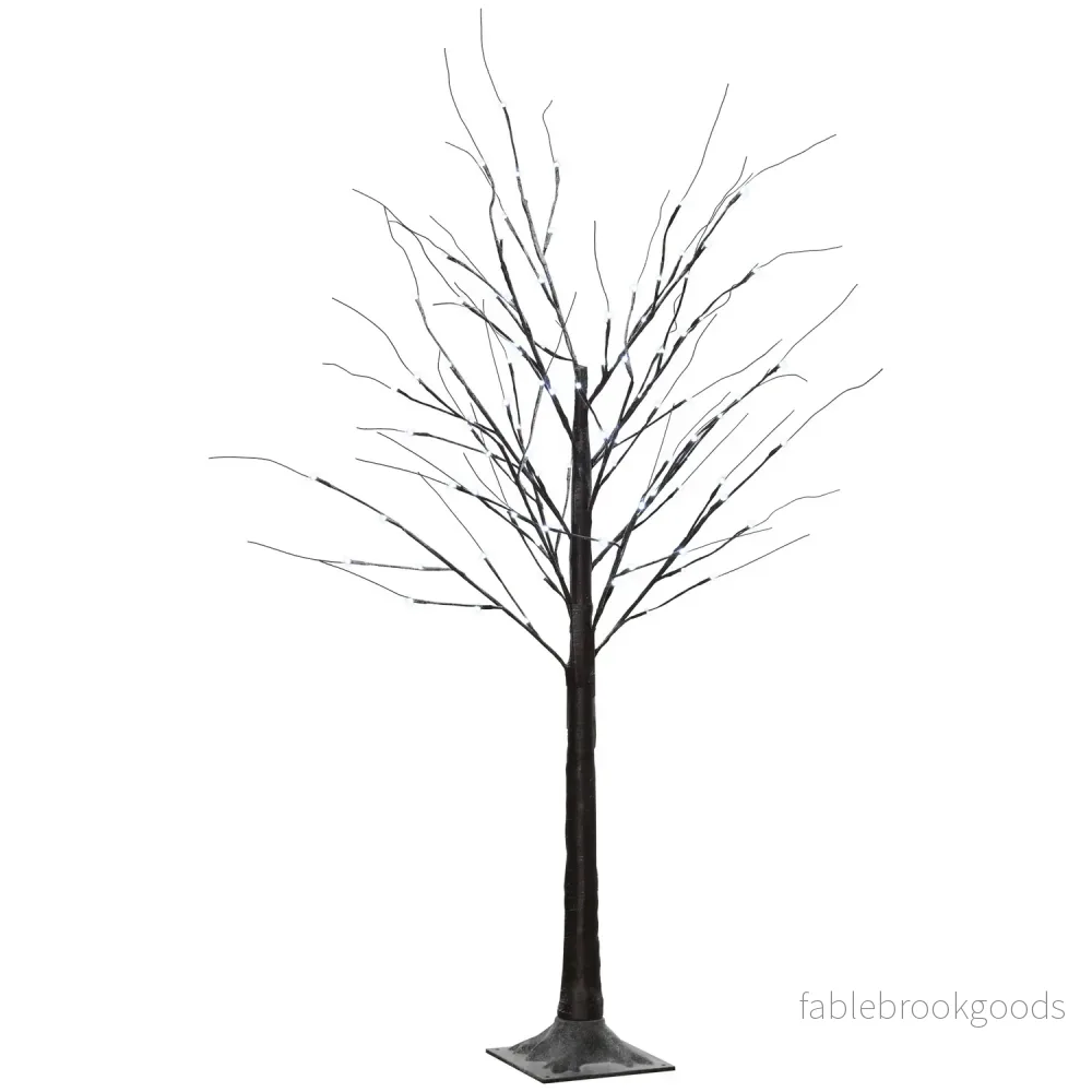 Konstgjord björk, 150 cm – LED-ljus & snö