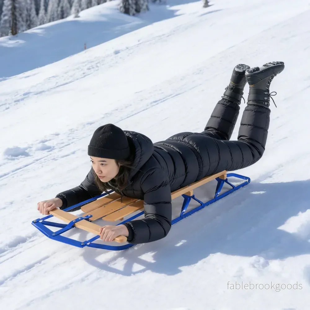 Metall – Löpkälke från Stål och Trä Styribar Snö Glida med Styristång – Blå - Bild 3