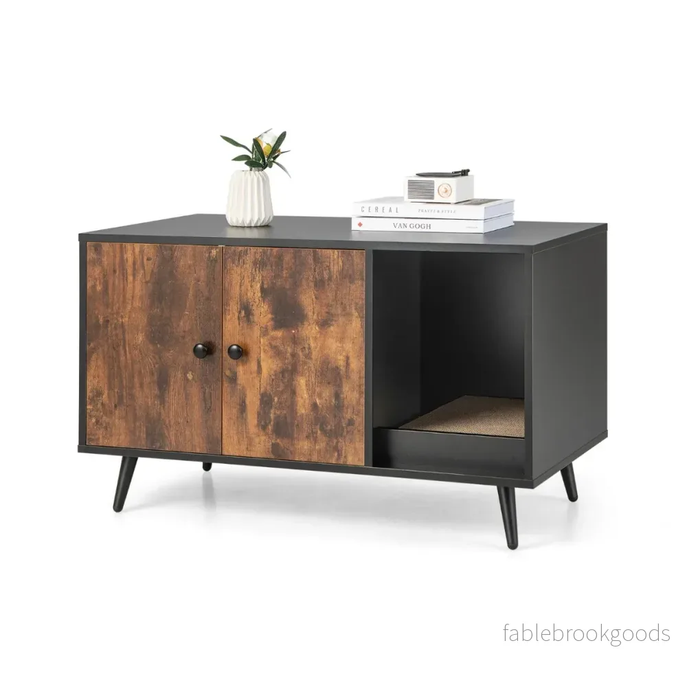Gömställe – för kattlådan modernt katthus med skåp dubbeldörr – 90 x 50 x 54 cm – Rustik brun - Bild 3