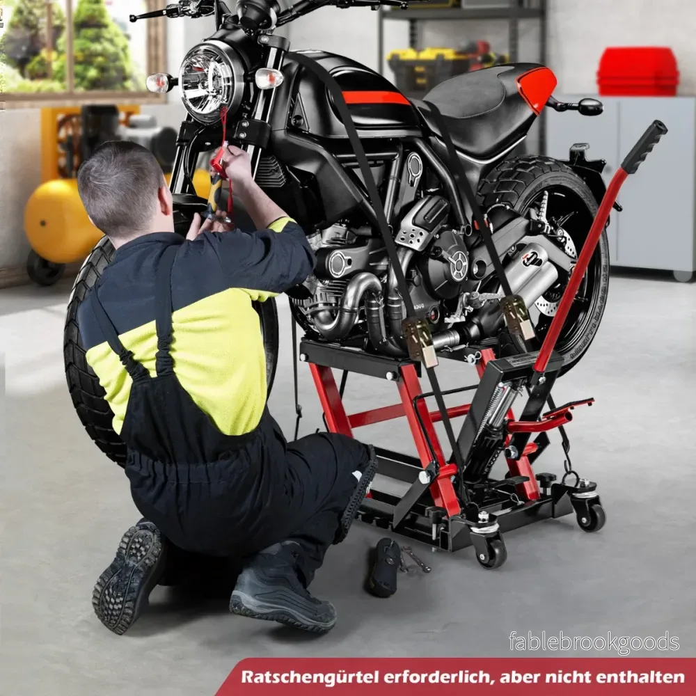 Motorcykellyft – upp till stegs höjdjusterbar hydraulisk motorcykeljack – 680 kg 3 – Röd - Bild 2