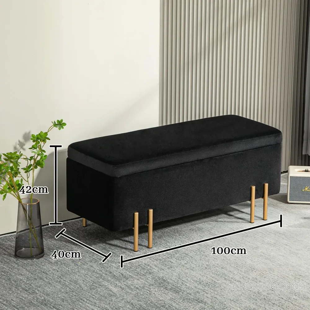 Klädd Förvaringsbänk, Tyg, Svart, 100x40x42 cm - Bild 3