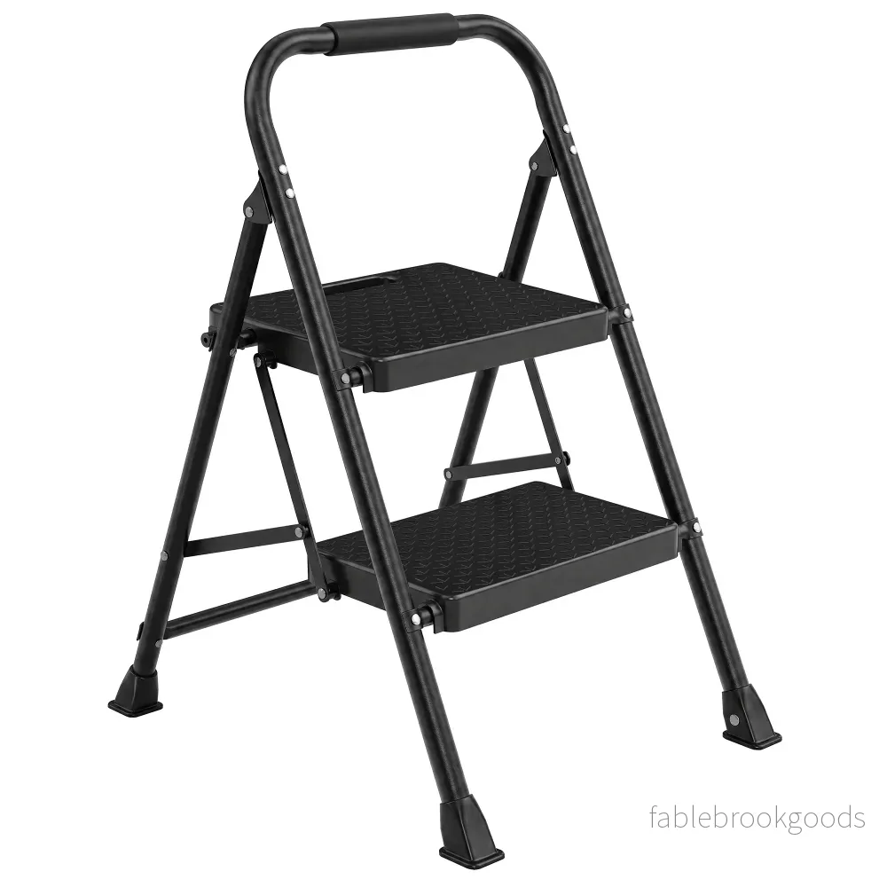 Opvouwbare Trapladder – 2 Treden – Staal – Draagvermogen tot 150 kg – Zwart