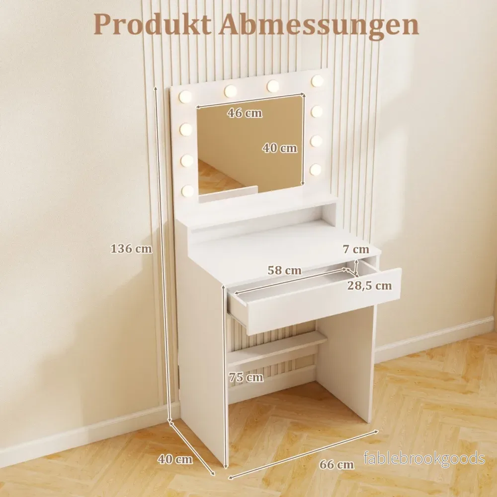 Sminkbord – med LED belysning justerbar ljusstyrka Frisörbord spegel – Vit - Bild 2