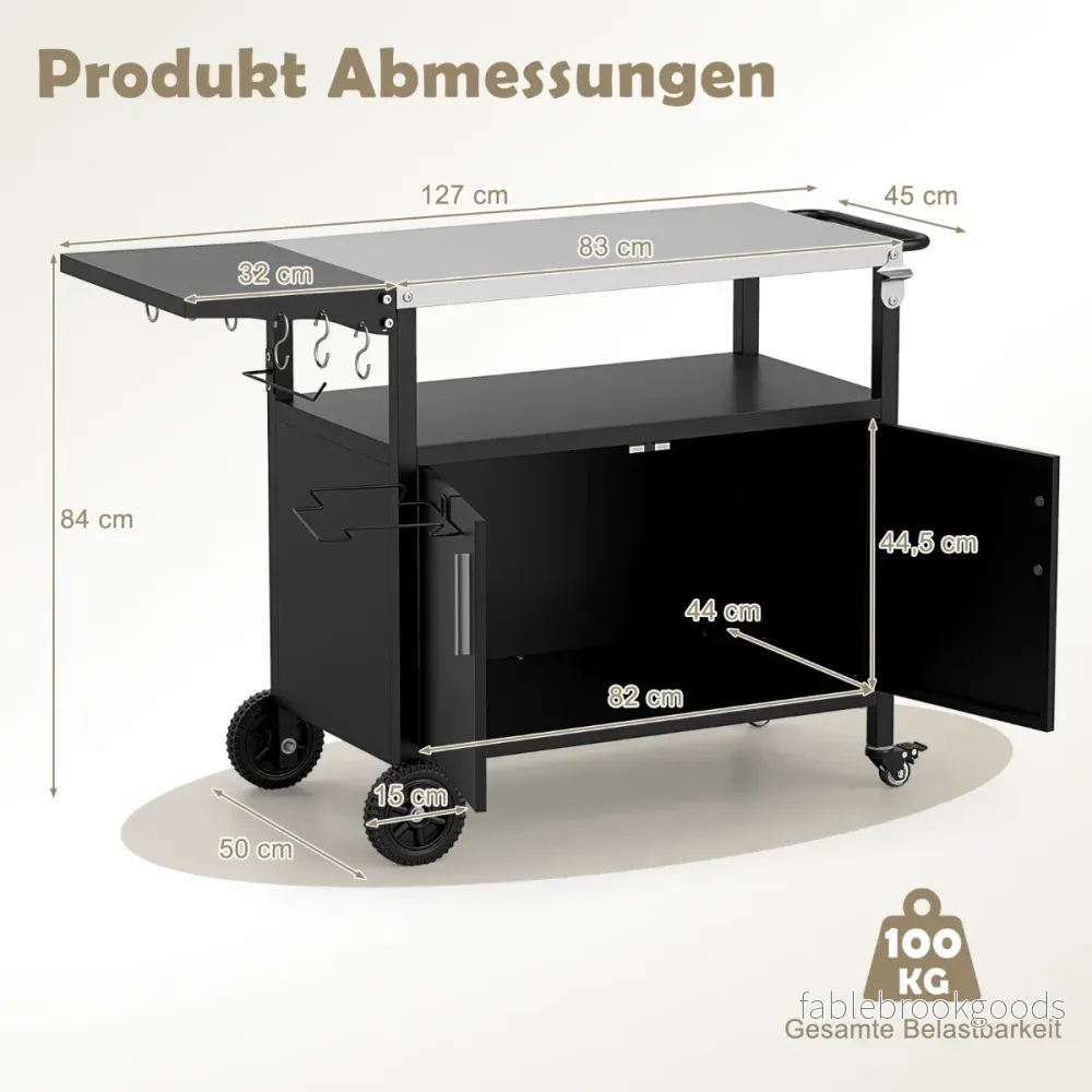 Grillpaviljong – med Grillvagn Grilltakhöljning Väderbeständig Grillbord Utomhus – Svart - Bild 3