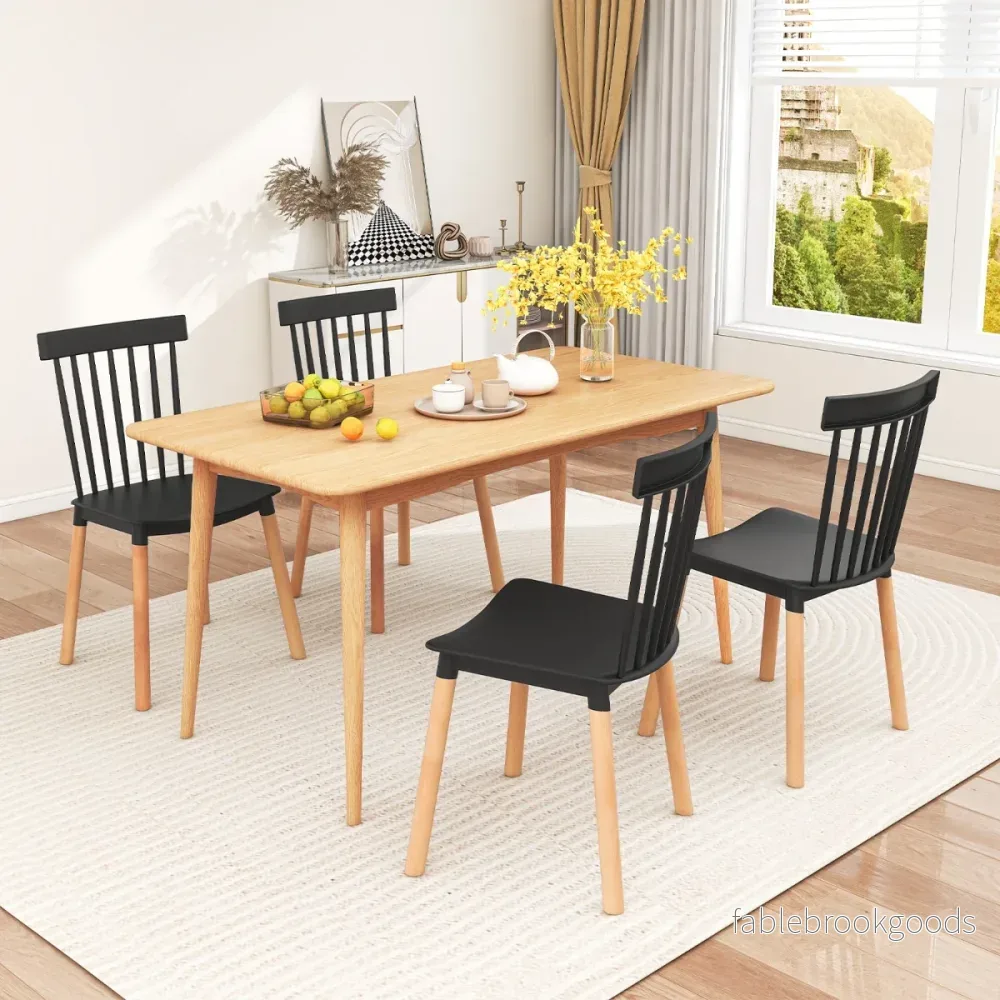 Set – med matstolar spindelryggar och böjda säten armlösa – 4 – Svart - Bild 3