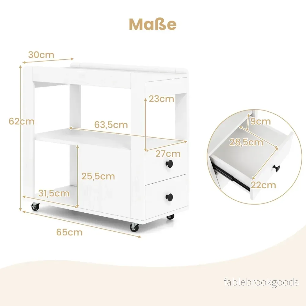 Skrivbord – med hjul och lådor hyllor Rullcontainer Skrivare stativ Sidovagn – 2 – Vit - Bild 2