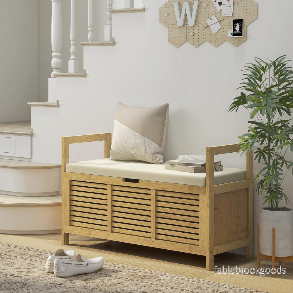 Bambu Skoförvaringsbänk med fällbart lock – 100x40x60 cm - Bild 2