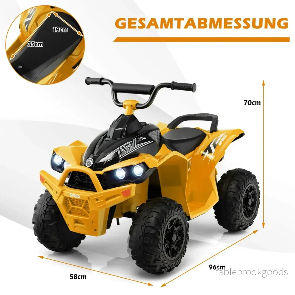 12V – elektrisk fyrhjuling för barn med km/h hastighet och signalhorn LED ljus – 3-5 – Gul - Bild 2