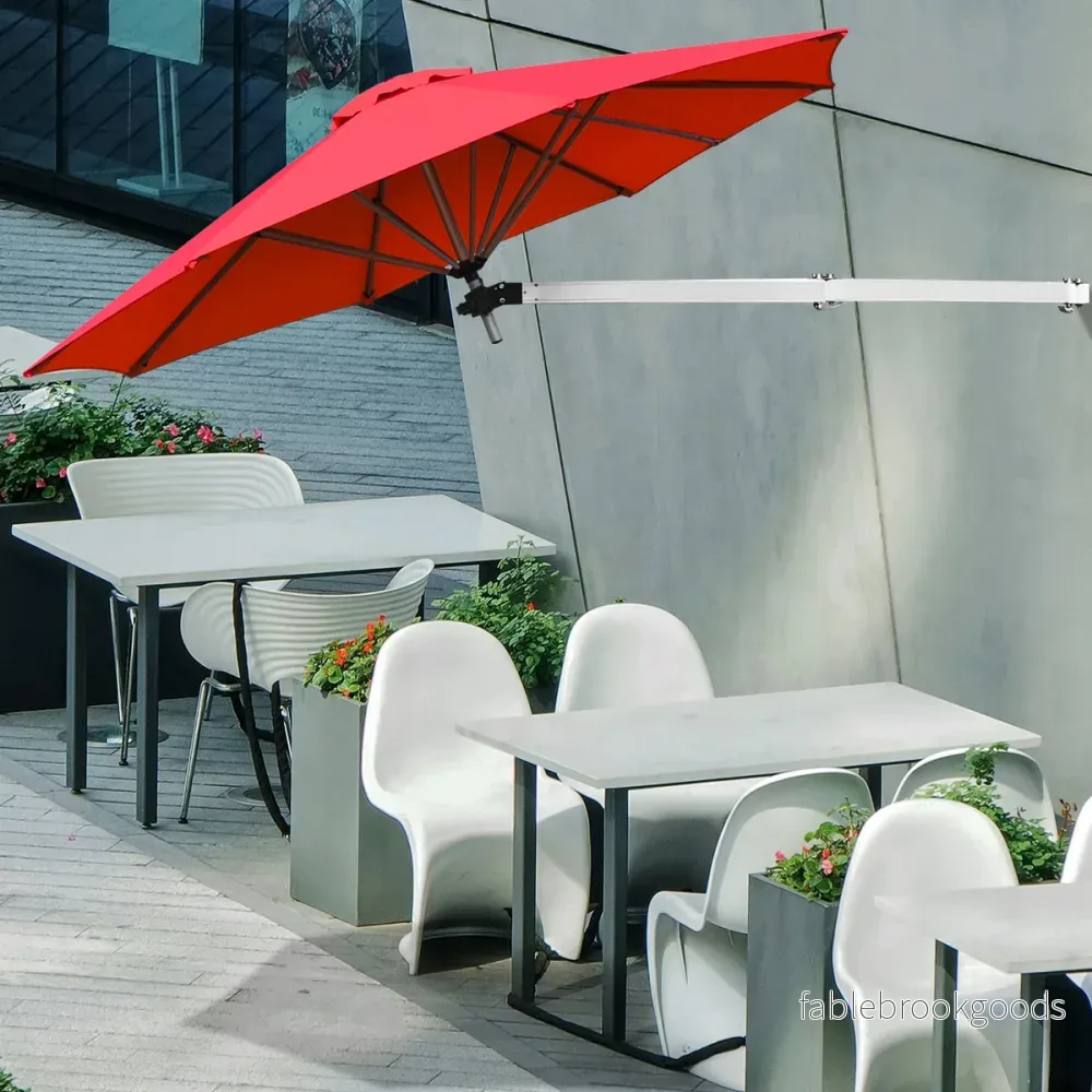 Väggparasol – för väggen, lutbar väggskärm, balkongparasol med justerbar aluminiumpinne – Ø 250 cm – Röd - Bild 2