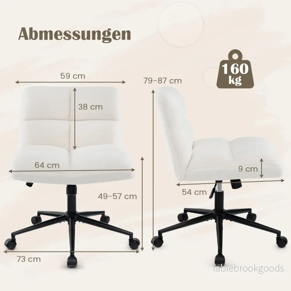 Kontorsstol – utan armstöd Arbetsstol med bred sits lastkapacitet för hemmakontor – 160 kg – Beige - Bild 2