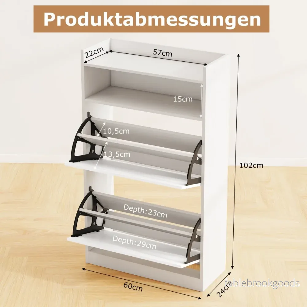 Sko – skåp med vikbara fack, smalt dolt träskohyllor i vitt/rustik trälook – 2 – Vit - Bild 2
