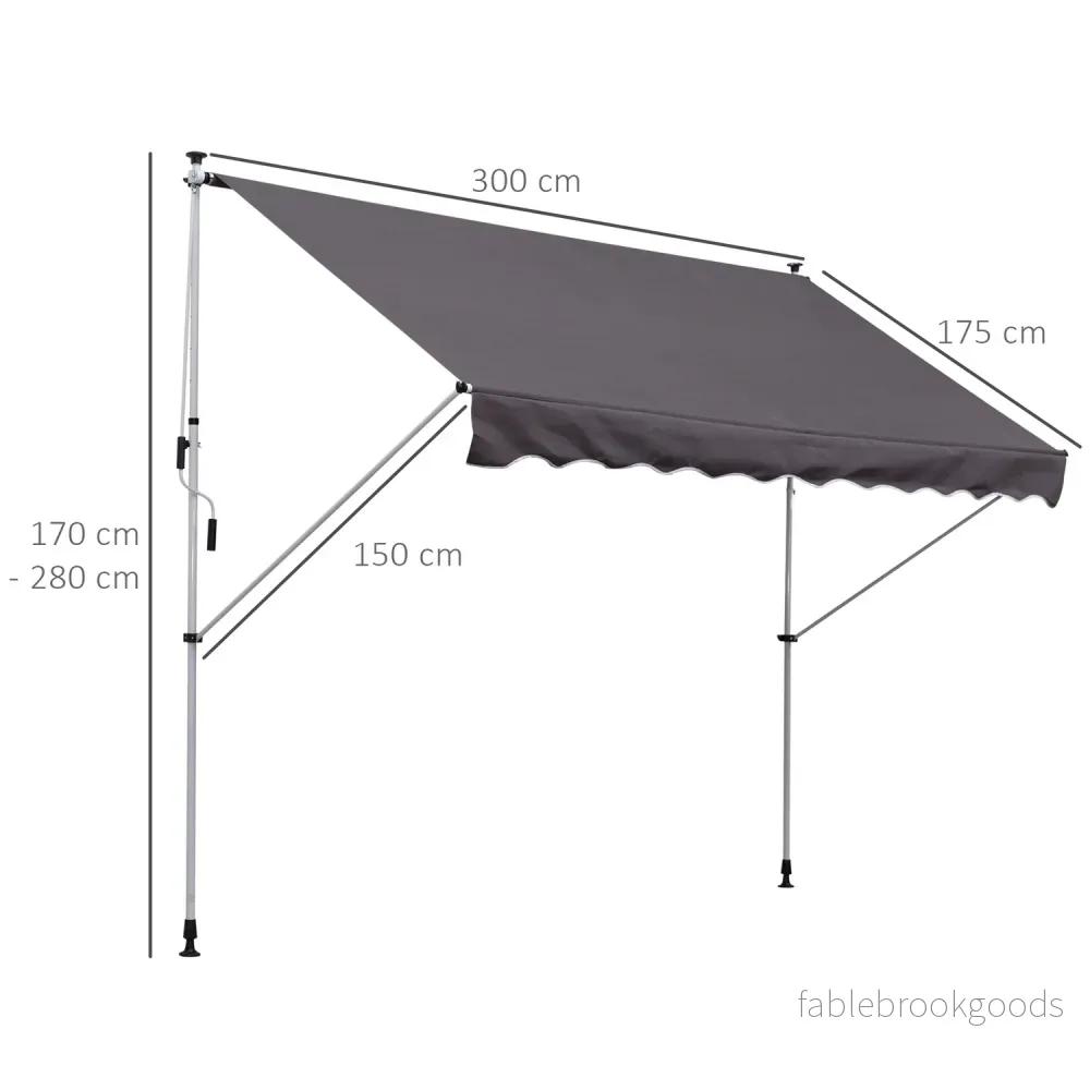 Vikarmsmarkis i aluminium, handvev, 300x150Cm Grå - Bild 3