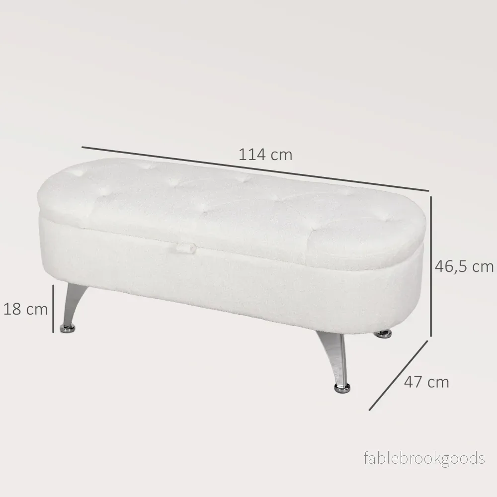 Förvaringsbänk med lock, vit sammet, metallram, 114cm - Bild 3
