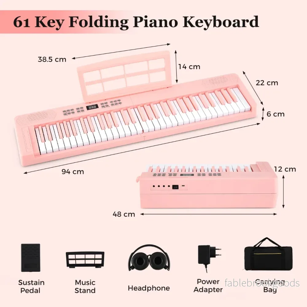 tangenter – hopfällbart pianoklaviatur fullskaligt elektroniskt keyboard med MIDI och Split funktion – 61 – Rosa - Bild 2