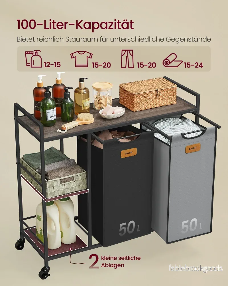 Tvättkorg med 2 fack – Snygg design – Rödbrun bläck svart-duvgrå - Bild 3
