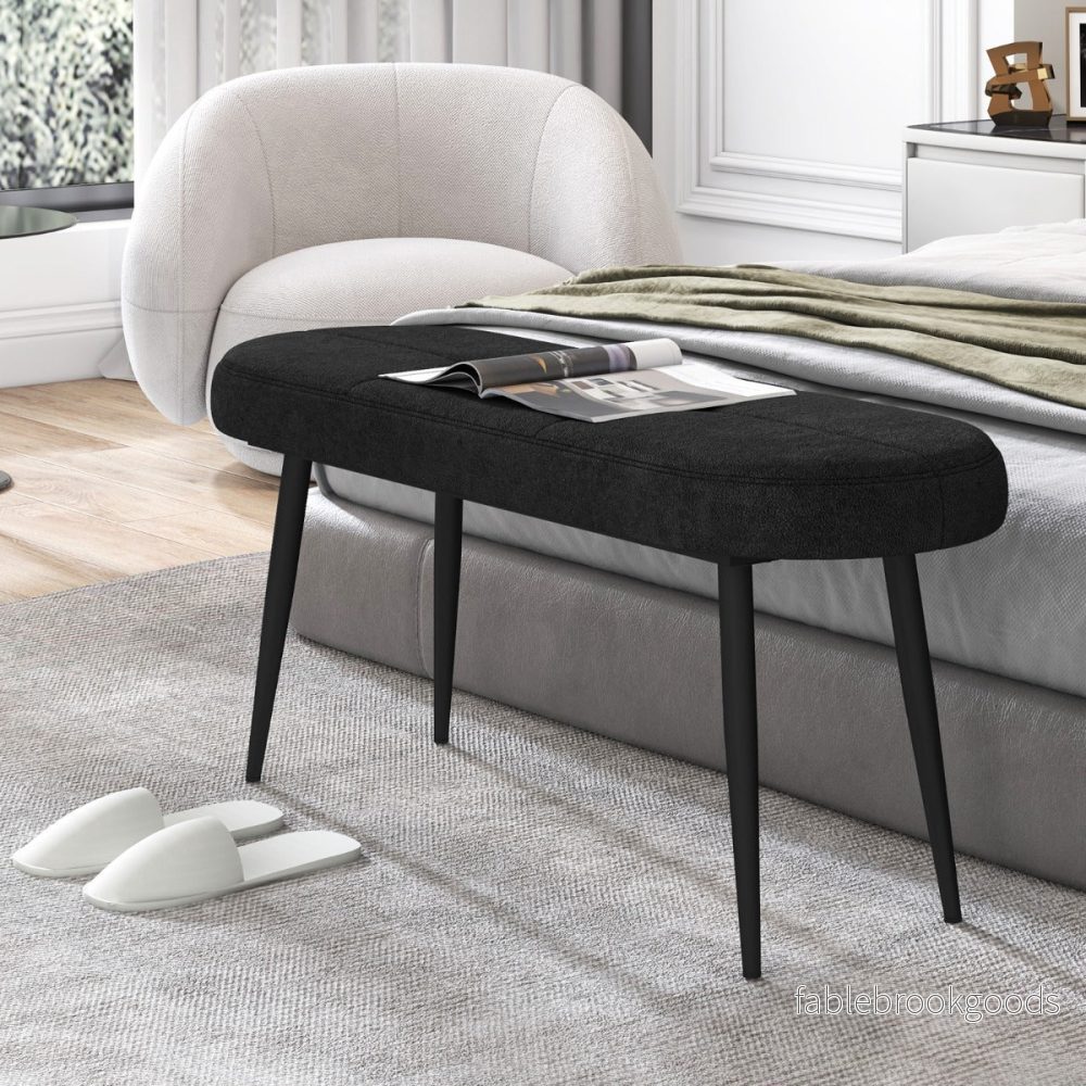 Bänk – med kudde och metallben Stoppad ottomansk upp till Lastkapacitet – 300 kg 113 cm – Svart - Bild 2