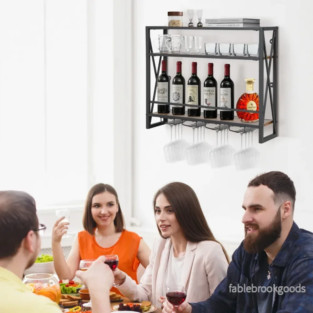 vånings – metallvägg vinställ med glashållare Industriell design – 3 – Rustik brun - Bild 2