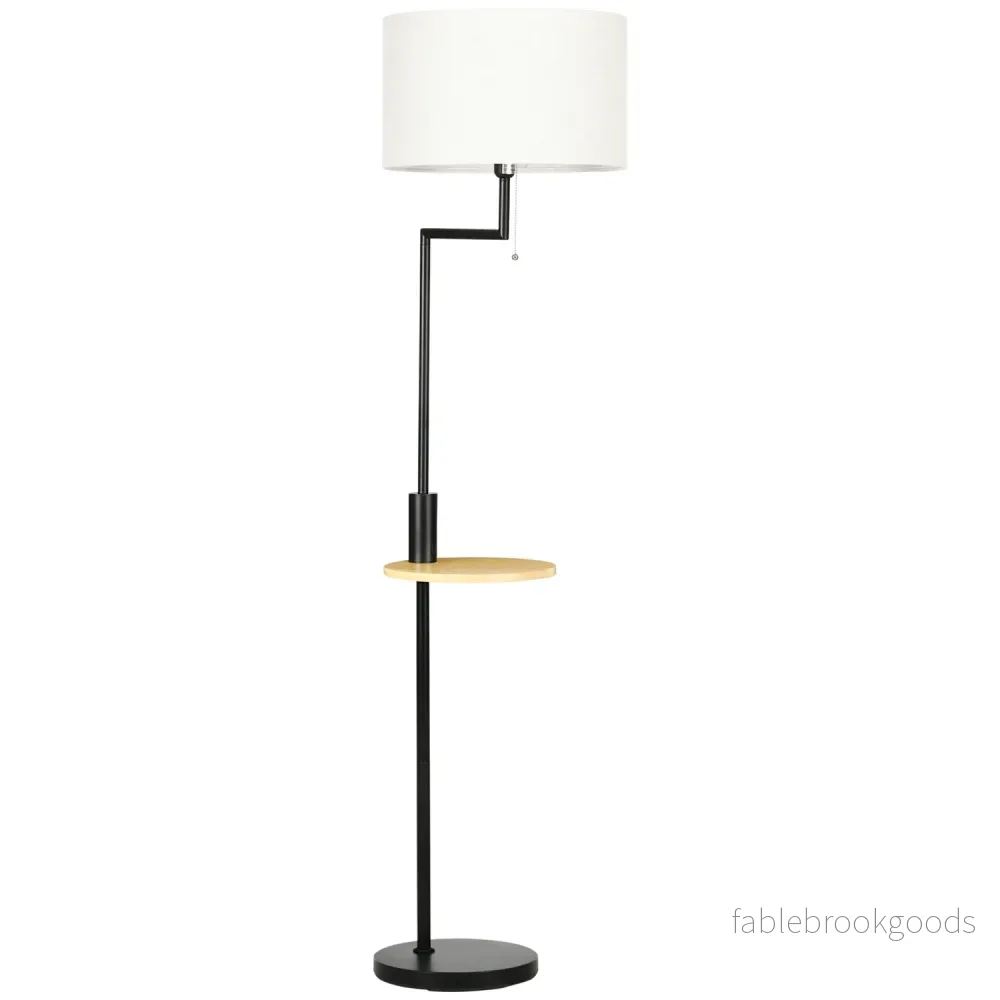 Golvlampa med hylla & USB-port, stål, kräm, 40W