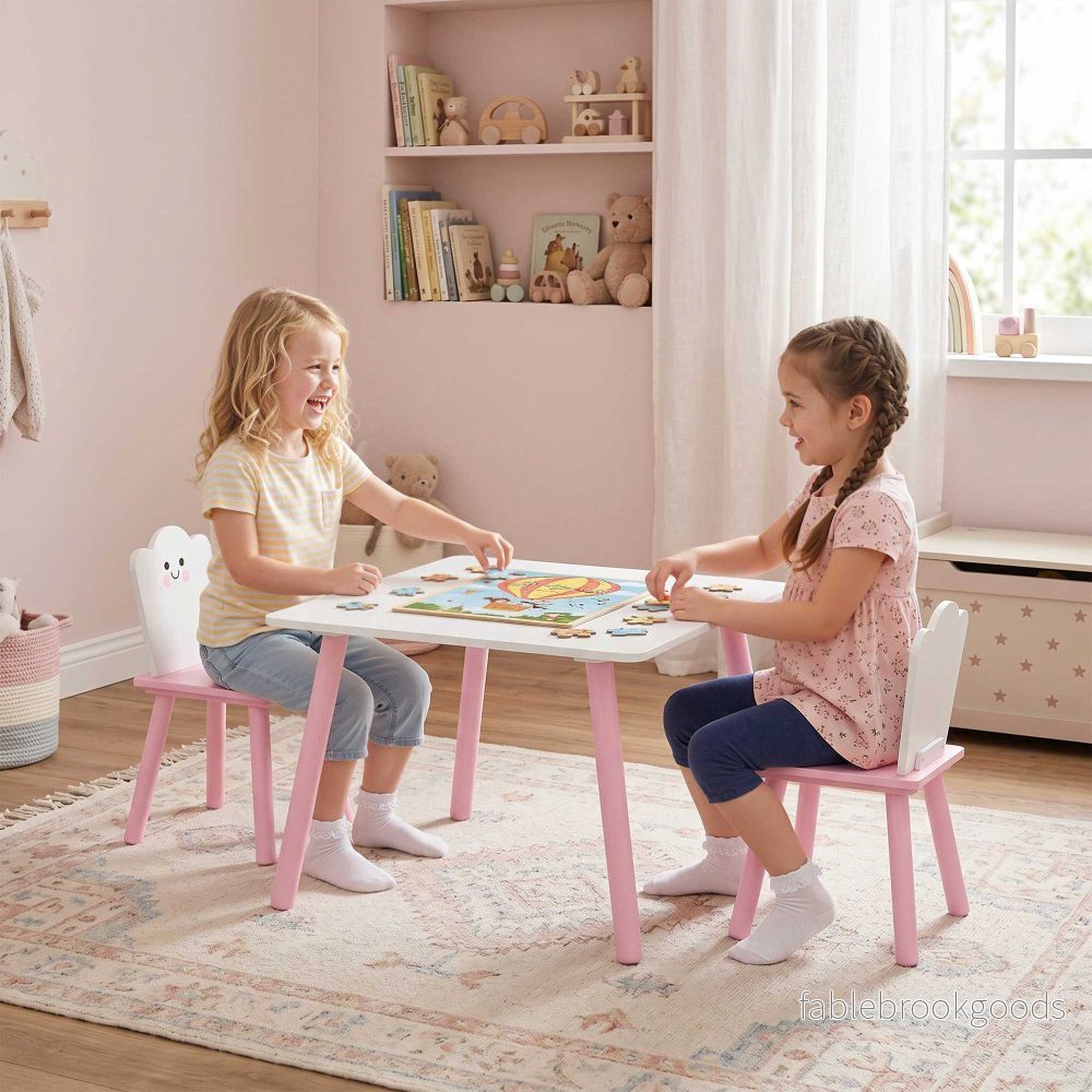 Barnbord och stolsset, 3 delar, rosa och vit - Bild 2