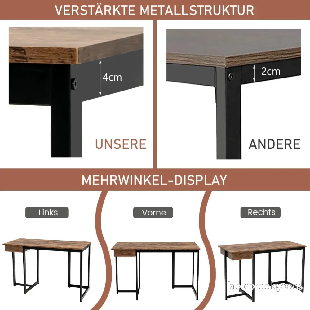 Långt – datorbord med låda och justerbara kuddar datorskrivbord rustikt brunt – 120 cm – Rustik brun - Bild 3