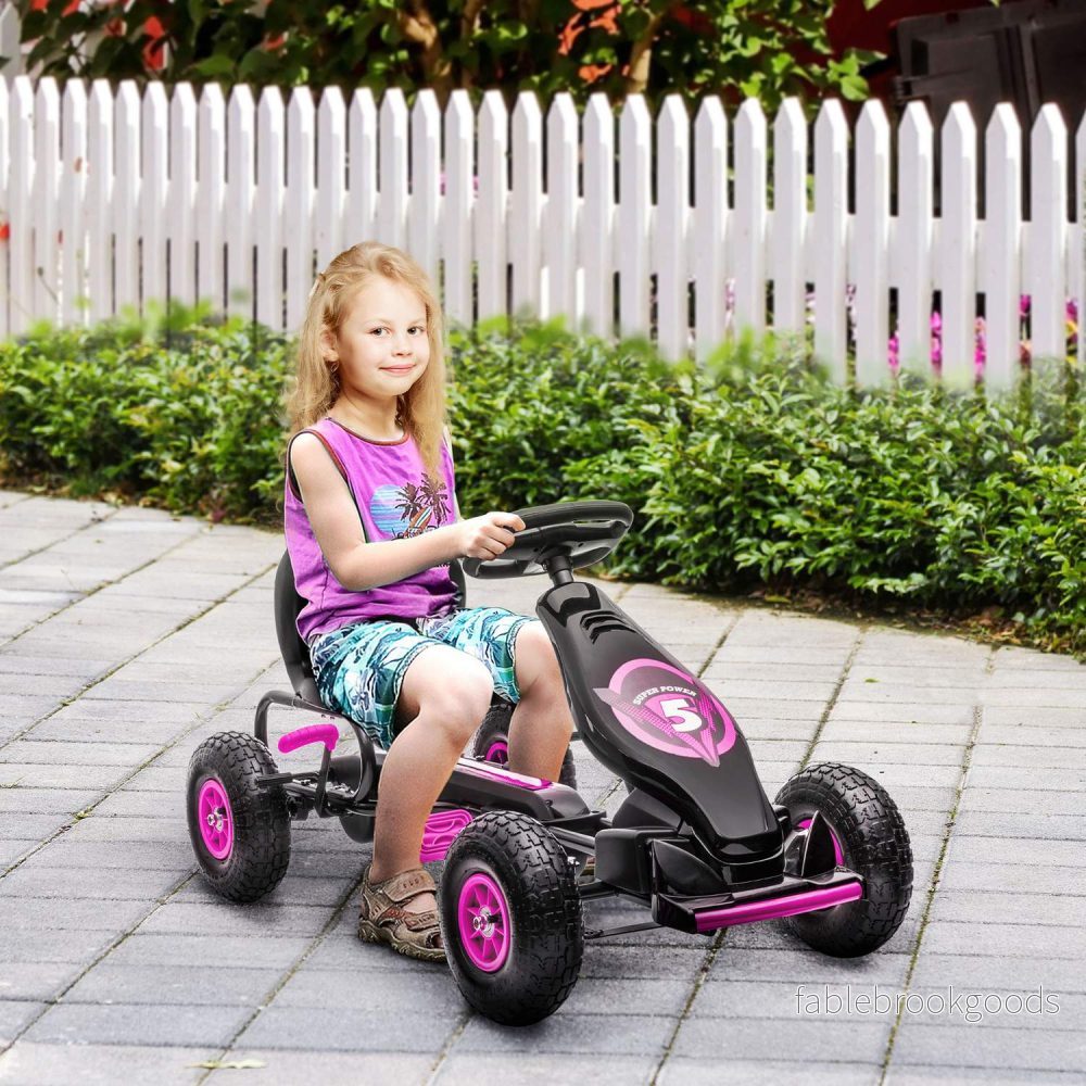 Gokart för barn med justerbar sits och handbroms, rosa - Bild 2