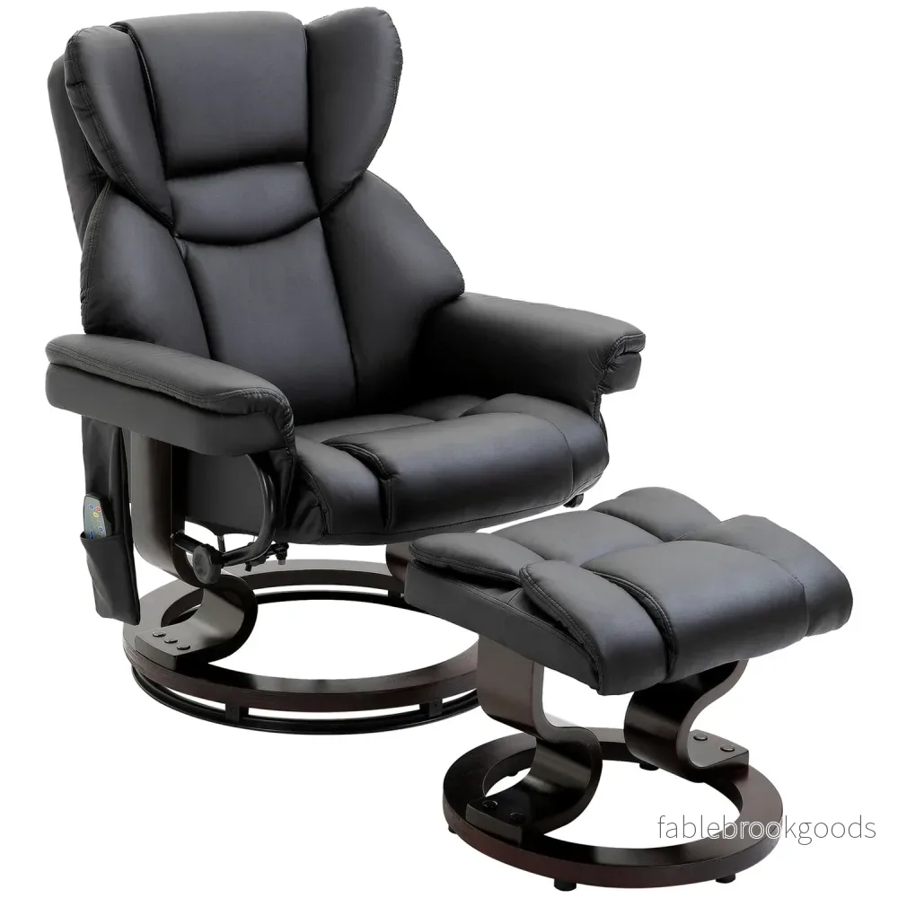 Massagefåtölj med fotpall, svart konstläder