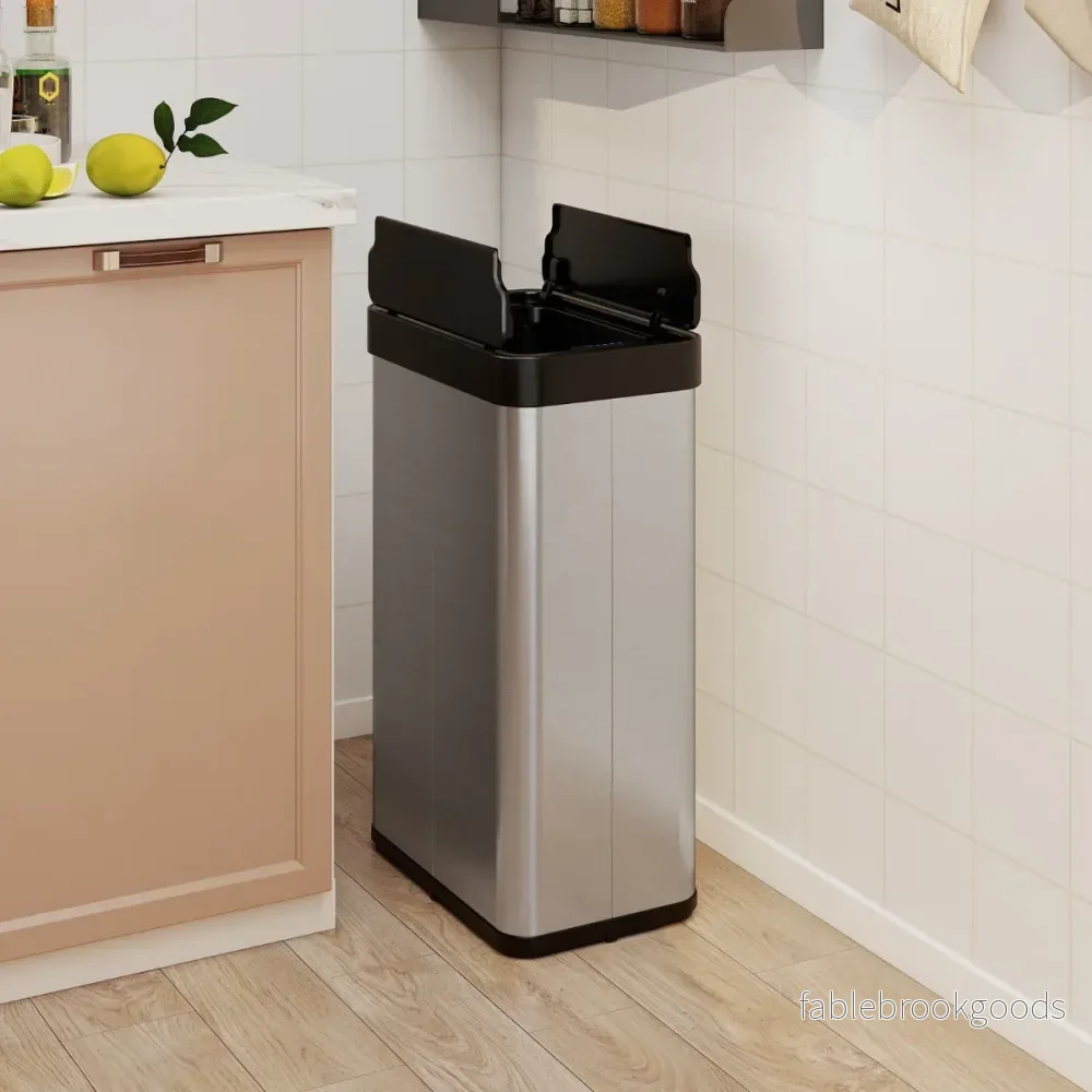 Soptunna – med Vingklaff och Infraröd Rörelsesensor Rostfritt Stål Sopkärl – 60 L – Silver - Bild 3