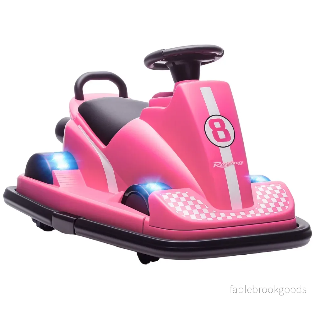 Barnens stötfångarbil, 360 graders snurr, LED-ljus, musik, rosa
