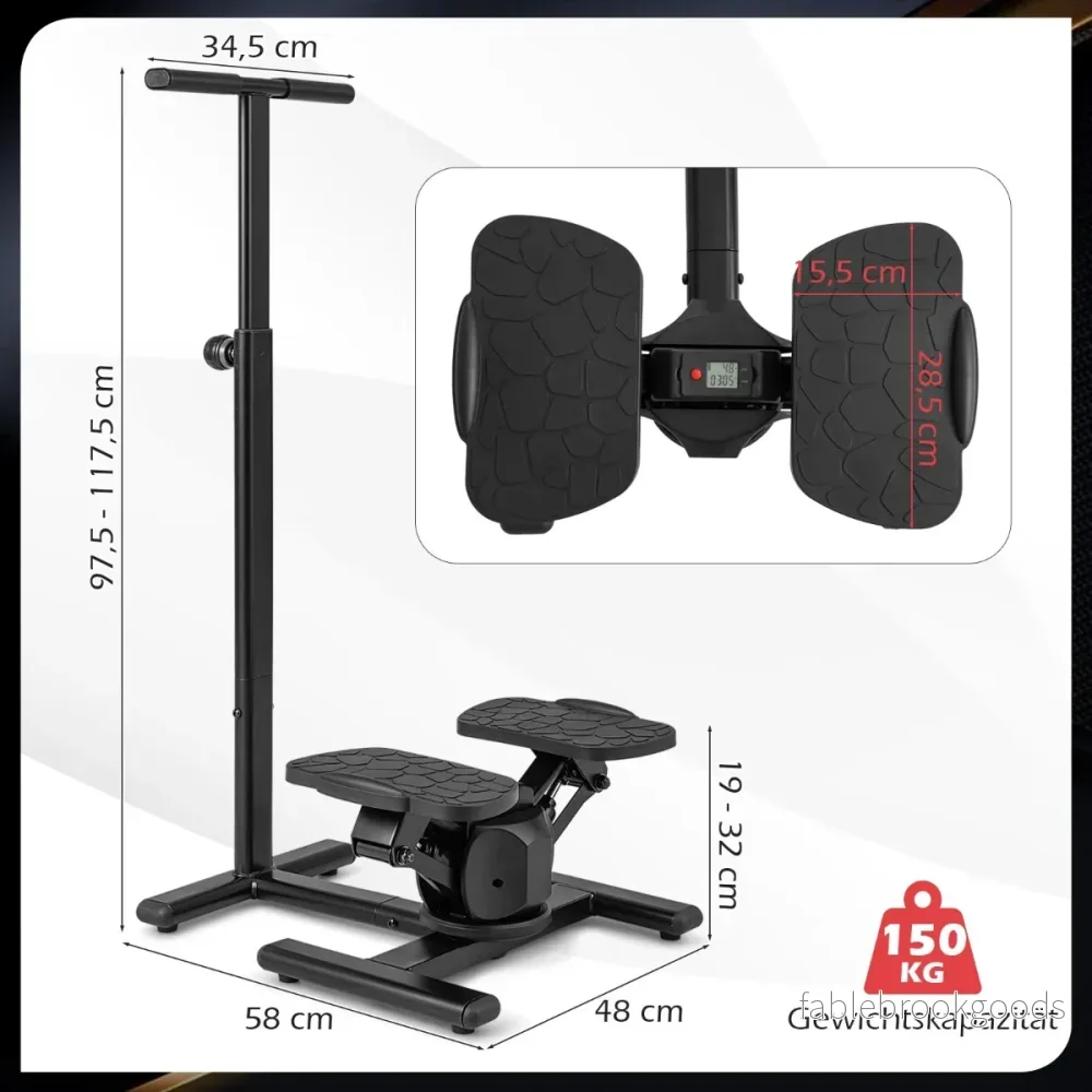 Stepper – för träning Twist Stair med höjdjusterbart handtag och halkfria pedaler – Svart - Bild 2