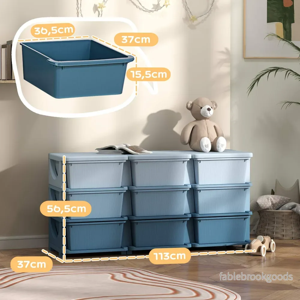 Förvaringslåda för barn, 9 lådor, blå, plast - Bild 3