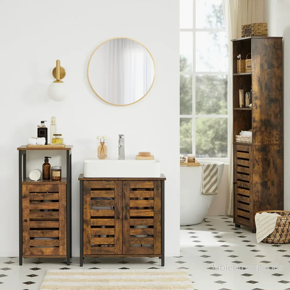 Tvättställsskåp – vintagestil – brunt och svart - Bild 2