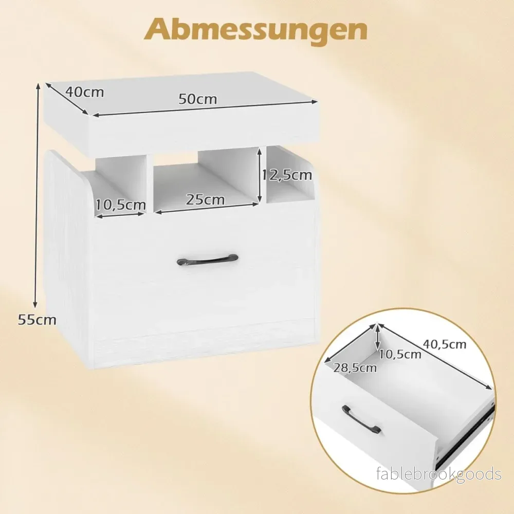 Nattduksbord – med laddstation Sido låda Nattbord öppna fack – 50 x 40 x 55 cm – Vit - Bild 2