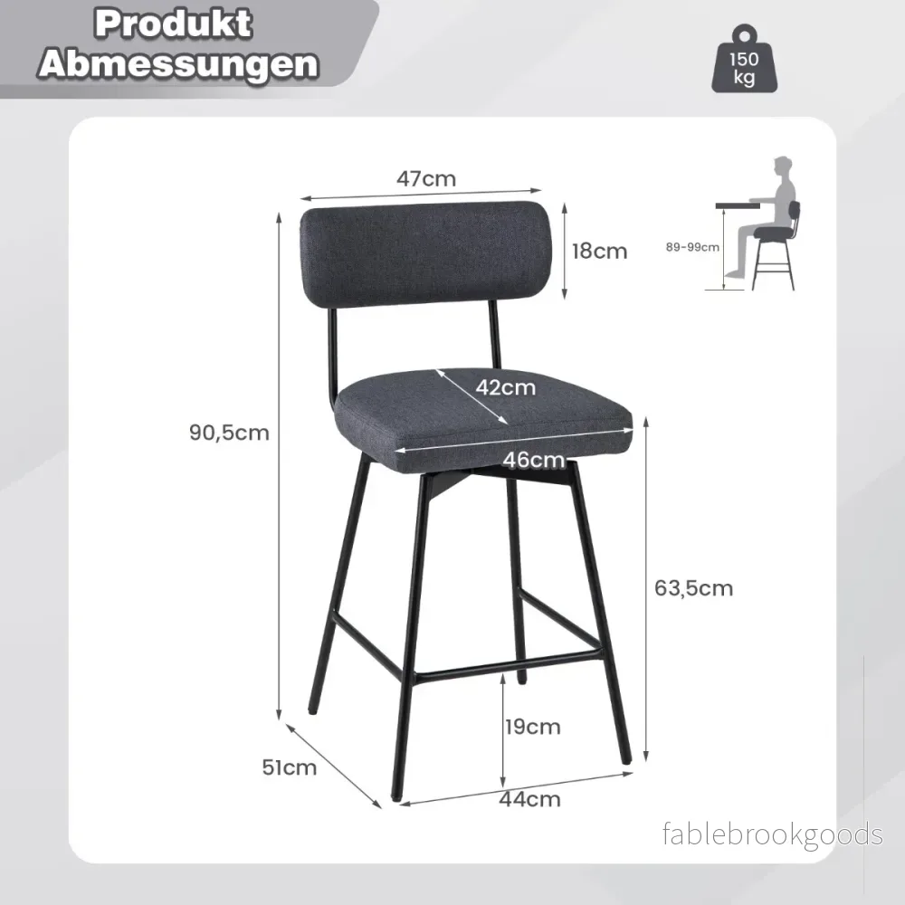 Set – med barstolar, vridbar stoppad ryggstöd och fotstöd – 2 – Grå - Bild 2