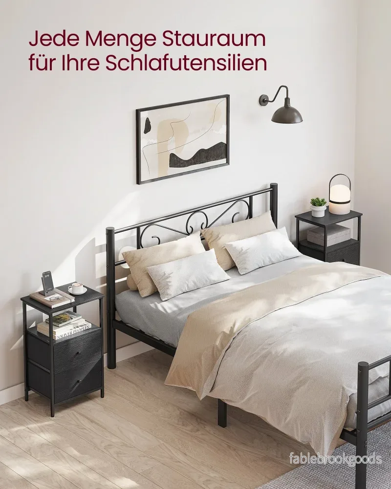 Nachtkastje - Set van 2 - 2 Stoffen Lades - 61 cm - Essenhoutzwart - Bild 3