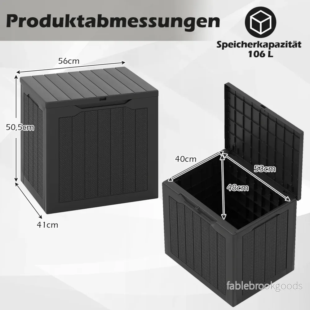 Utomhusförvaringslåda – Lockbox med låsbart och flätad rottingslook – 96 L – Svart