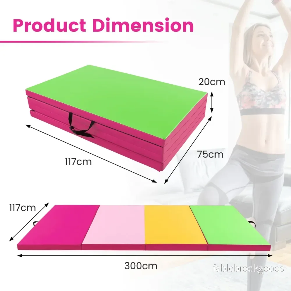 Mjuk – golvmatta av konstläder med klätterfäste och bärhandtag + – 300 x 117 x 5 cm – Rosa + grön - Bild 2